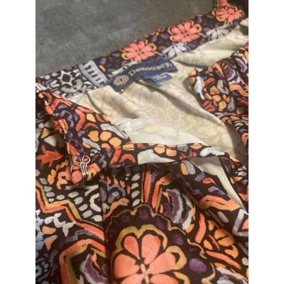 Democracy Boho Peasant Shirt Balloon Sleeves Orange Blue Geometric Floral Large - Picture 12 of 12